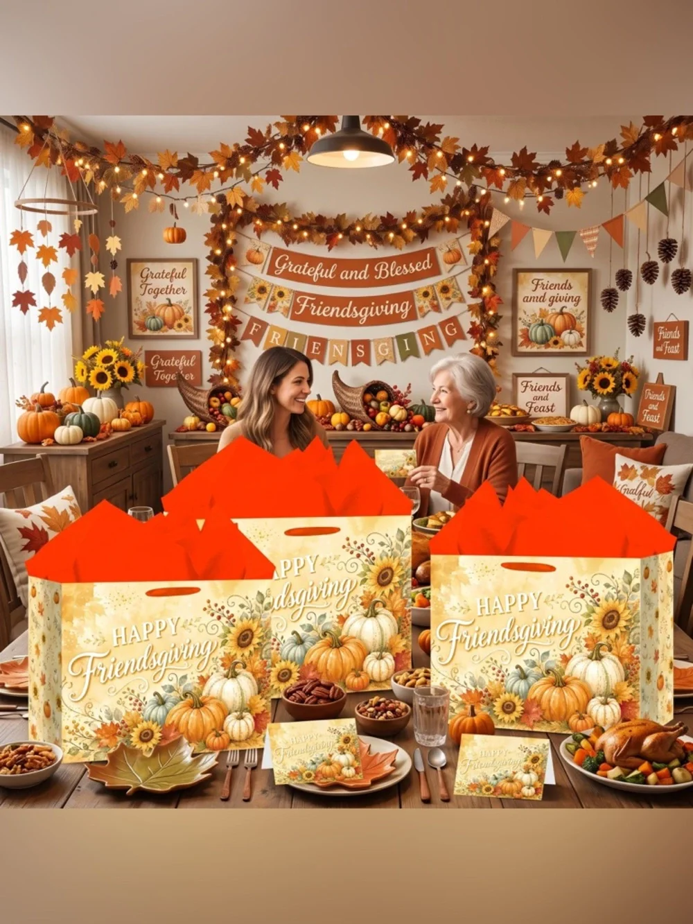 Happy Friendsgiving Gift Bag with Orange Tissue - Seasonal Home Party Supplies
